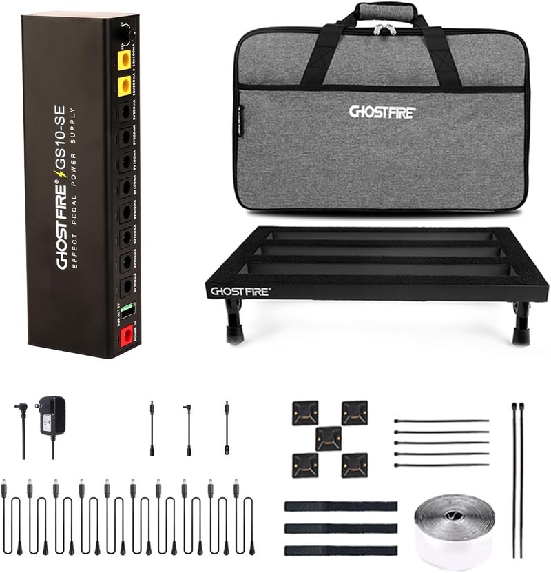 GHOSTFIRE Ghost Fire Medium Portable Powered Guitar Pedal Board Aluminum Alloy 1.76lb Super light Foldable Effect Pedalboard 19.8''x11.5'' with Carry Bag,SPL-04 and Power Supply GS10-SE - Image 1